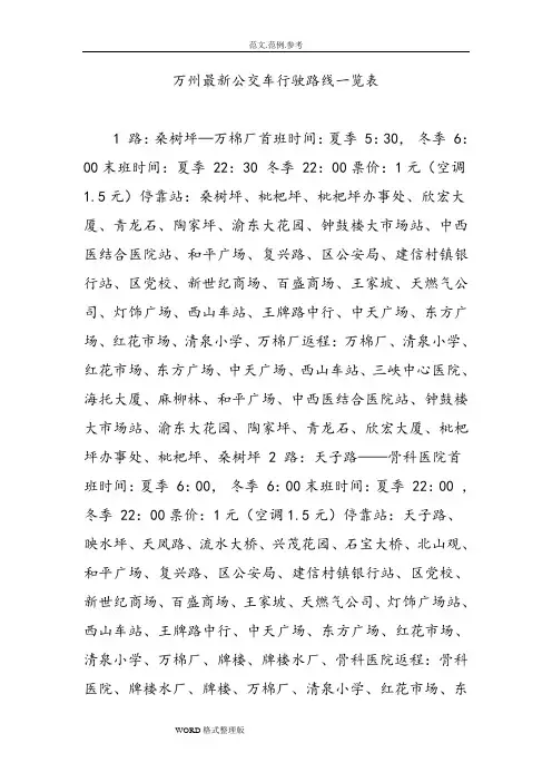 万州最新公交车行驶路线一览表