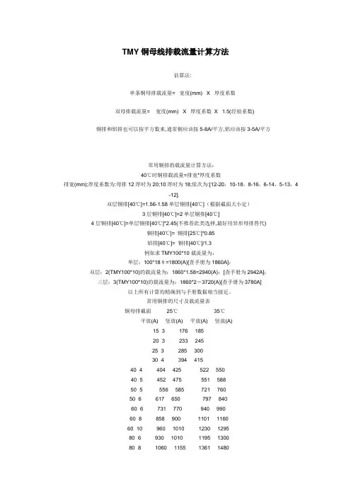 TMY铜母线排载流量计算
