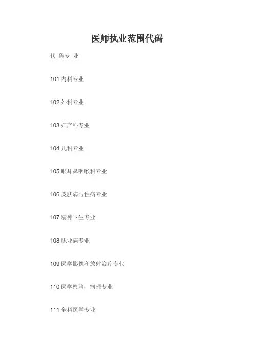 医师执业范围代码
