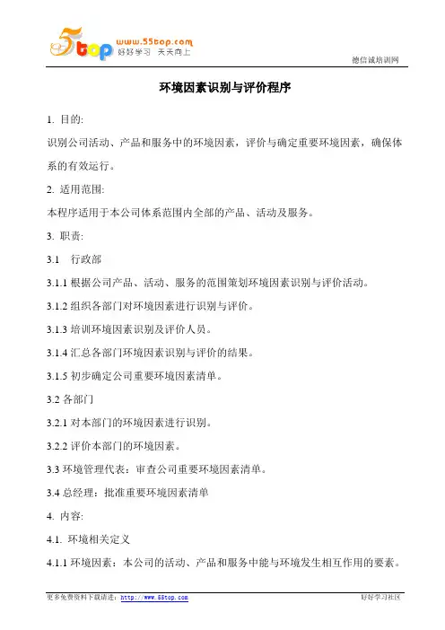 服装织造环境因素识别与评价程序