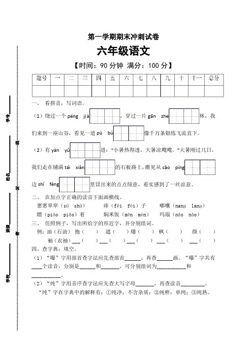 有答案-人教部编版六年级语文上册部编版期末冲刺卷4