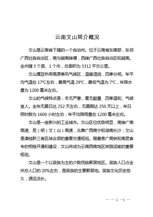 云南文山简介概况