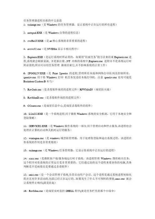 任务管理器进程名称的中文意思
