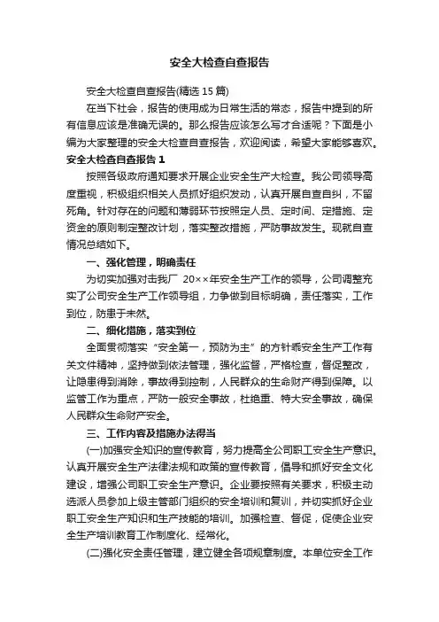安全大检查自查报告
