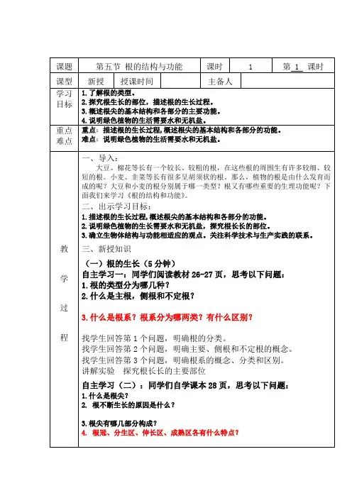 济南版八年级生物上册4.1.5根的结构与功能