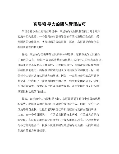 高层领 导力的团队管理技巧