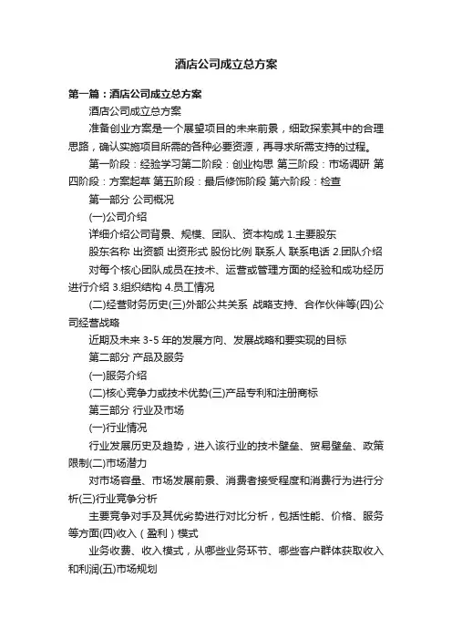 酒店公司成立总方案