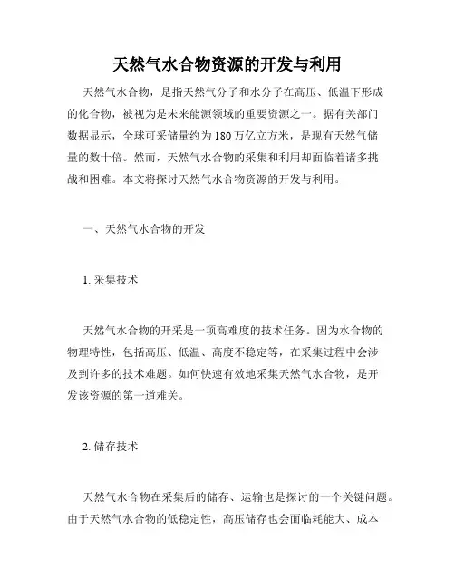 天然气水合物资源的开发与利用