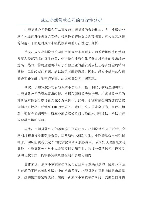 成立小额贷款公司的可行性分析