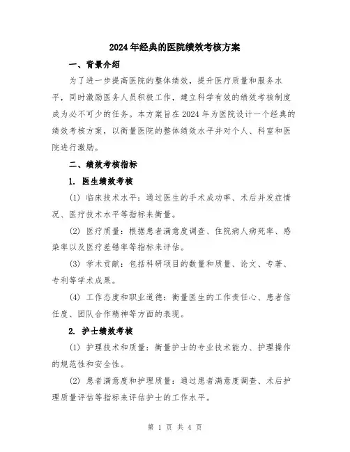 2024年经典的医院绩效考核方案