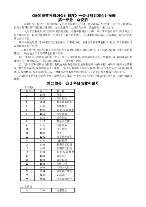 民间非营利组织会计制度—会计科目和会计报表