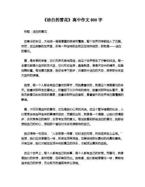 《洁白的雪花》高中作文800字