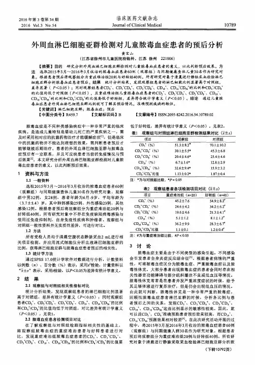 外周血淋巴细胞亚群检测对儿童脓毒血症患者的预后分析
