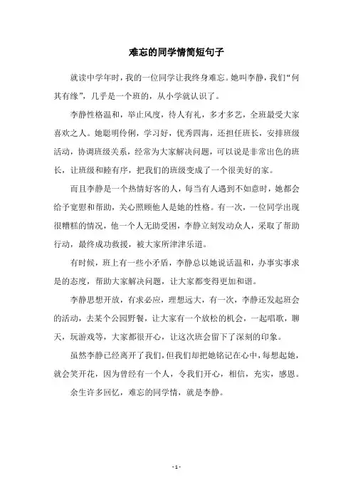 难忘的同学情简短句子