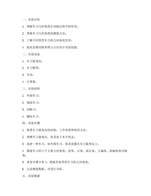 车刀实验报告数据