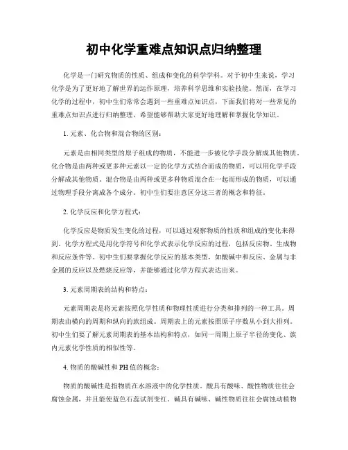 初中化学重难点知识点归纳整理