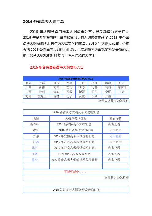 2016各省高考大纲汇总