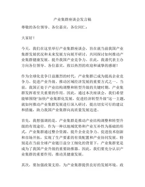 产业集群座谈会发言稿