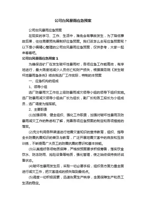 公司台风暴雨应急预案