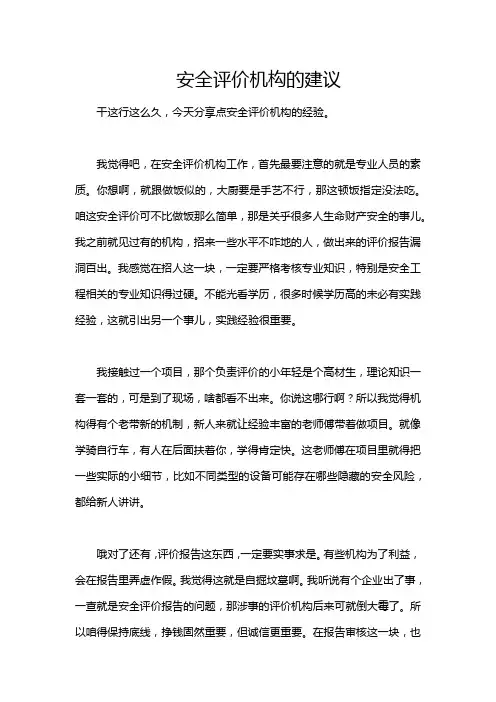 安全评价机构的建议