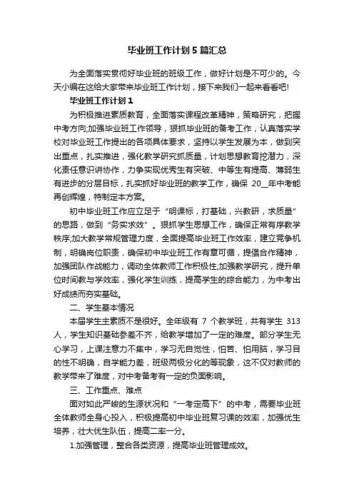 毕业班工作计划5篇汇总