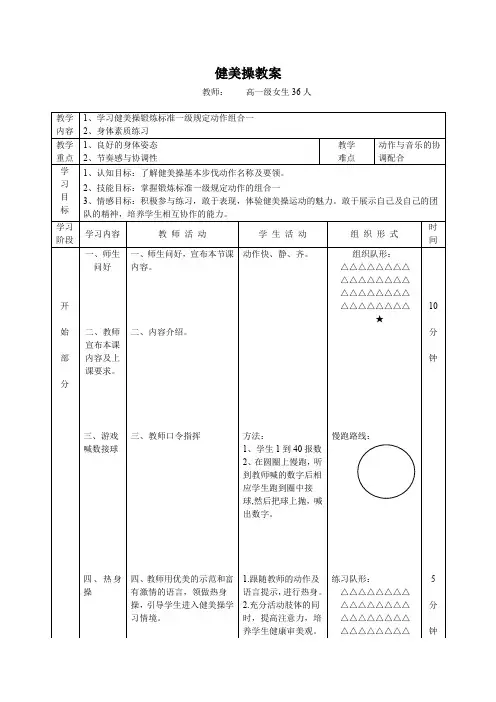 高中体育与健康_健美操锻炼标准一级规定动作组合一教学设计学情分析教材分析课后反思