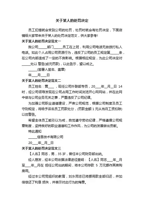 关于某人的处罚决定