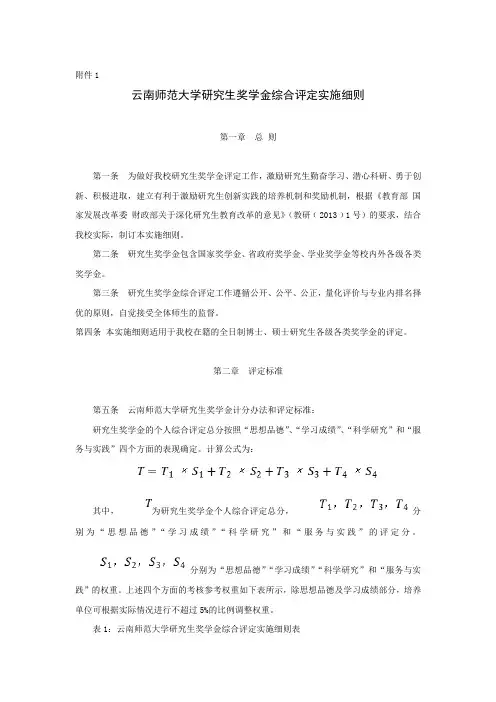 云南师范大学研究生奖学金综合评定实施细则