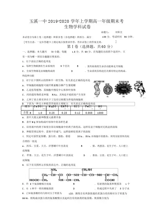 云南省玉溪市2019-2020学年高一上学期期末考试生物试题含答案
