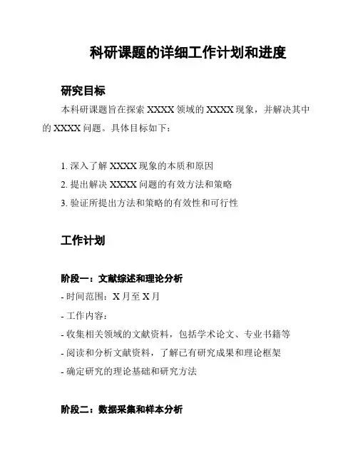 科研课题的详细工作计划和进度