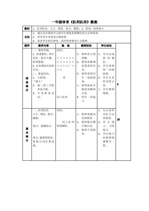 一年级体育《队列队形》教案