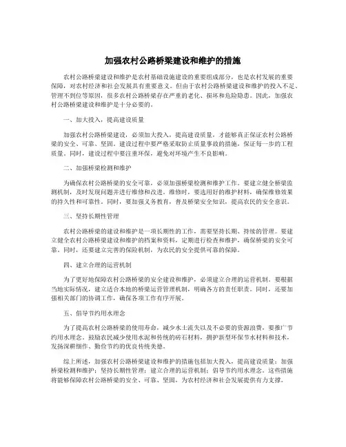 加强农村公路桥梁建设和维护的措施