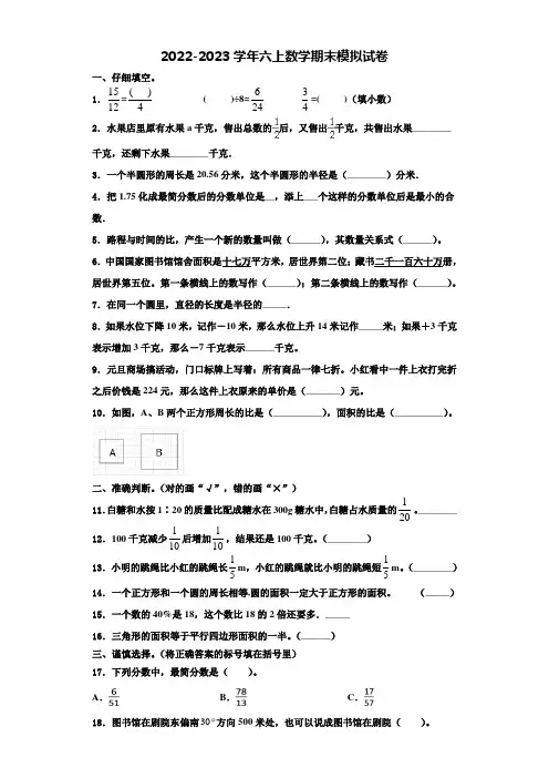 会泽县2022-2023学年数学六上期末检测模拟试题含解析