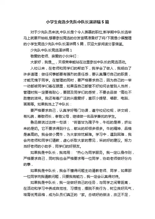 小学生竞选少先队中队长演讲稿5篇
