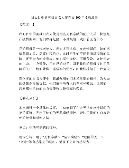 我心目中的英雄白衣天使作文800字6篇最新