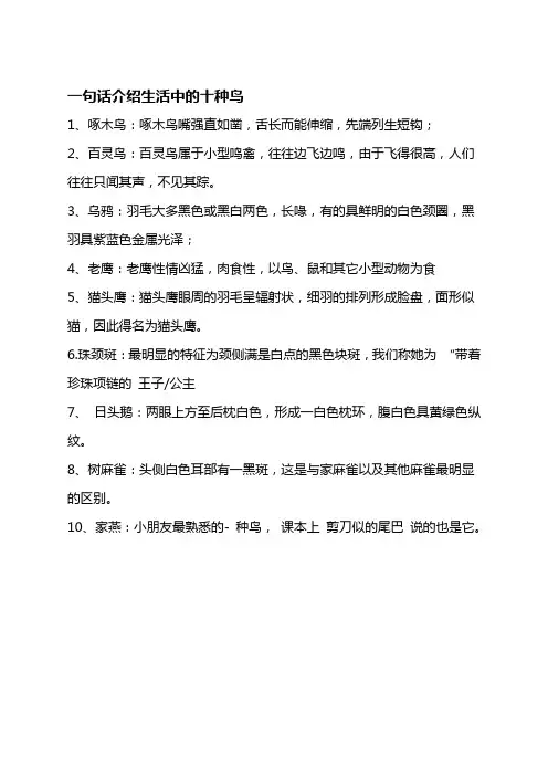 生活中的十种鸟一句话介绍