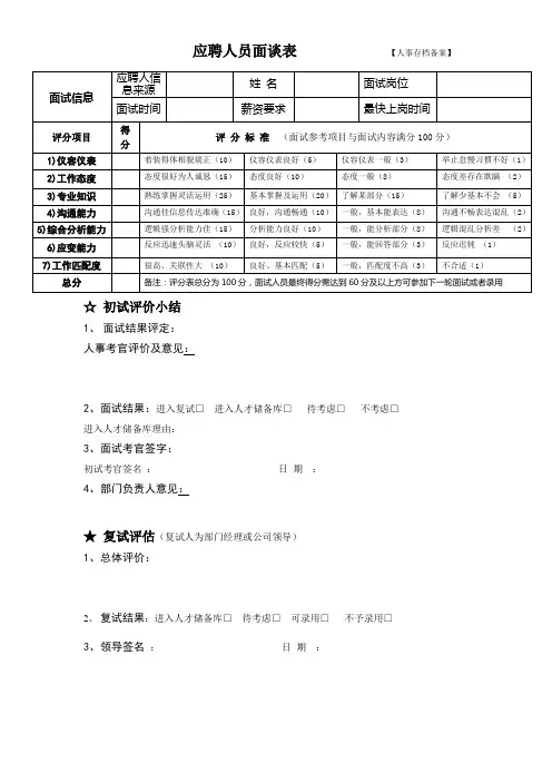 招聘面谈表