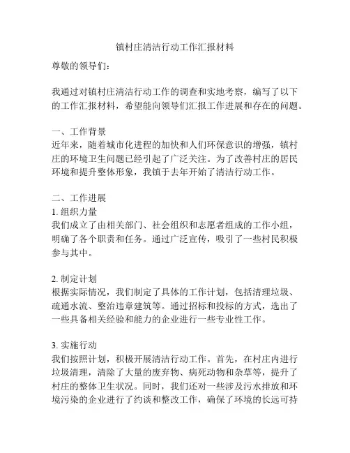 镇村庄清洁行动工作汇报材料