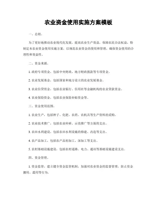 农业资金使用实施方案模板