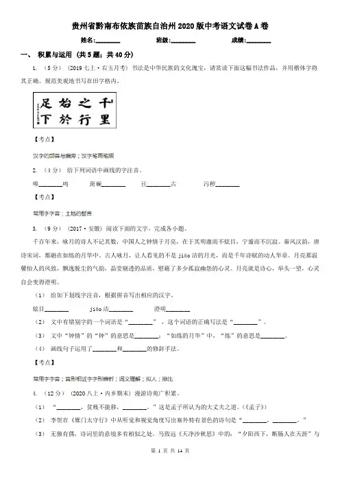 贵州省黔南布依族苗族自治州2020版中考语文试卷A卷