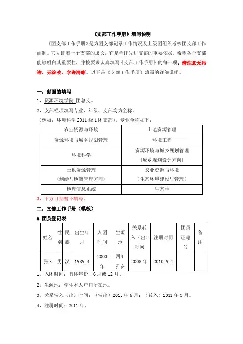 支部工作手册填写说明及模板