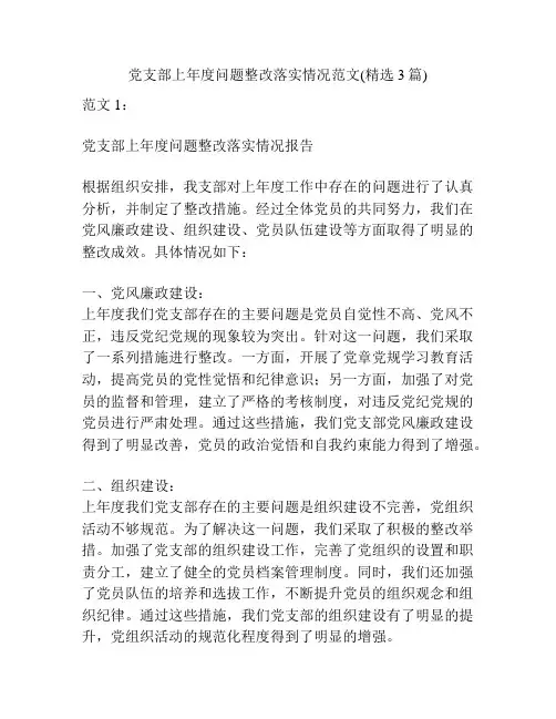 党支部上年度问题整改落实情况范文(精选3篇)