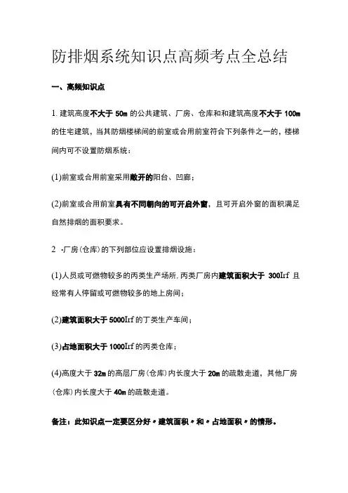消防工程师考试 防排烟系统知识点高频考点全总结