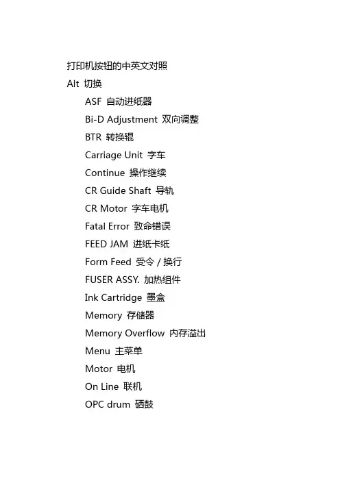 佳能激光打印机按钮的中英文对照