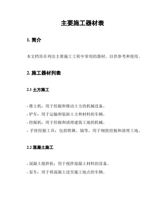 主要施工器材表