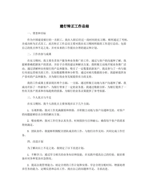 建行转正工作总结