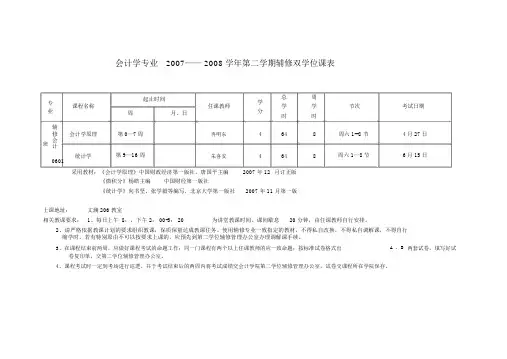 会计学专业2007——2008学年第二学期辅修双学位课表(精)