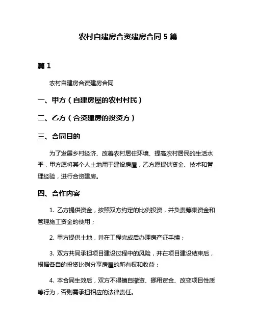 农村自建房合资建房合同5篇