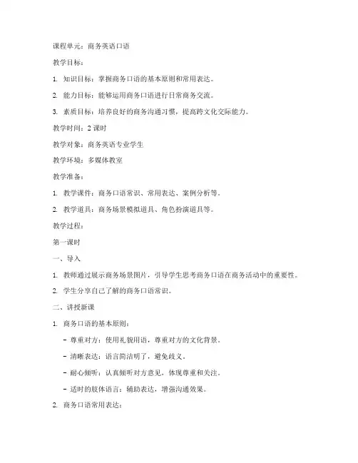 商务口语常识教案设计模板