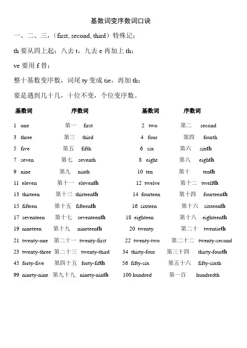 基数词变序数词口诀